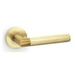Alexander & Wilks AW210SBPVD Harrier Knurled Lever On Round Rose - Satin Brass PVD (LEAD TIME: 2-3 DAYS)