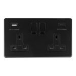 Eurolite ECMB2USBCB 2 Gang 13Amp Switched Socket With USB C Matt Black (LEAD TIME: 2-3 DAYS)