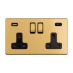 Eurolite ECSB2USBCB 2-Gang 13Amp Switched Socket with USB-C Satin Brass (LEAD TIME: 2-3 DAYS)