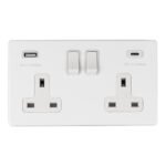 Eurolite ECW2USBCW 2-Gang 13Amp Switched Socket with USB-C White (LEAD TIME: 2-3 DAYS)