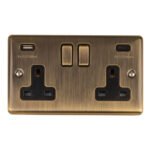 Eurolite EN2USBCABB 2-Gang 13Amp Switched Socket with USB-C - Antique Brass (LEAD TIME: 2-3 DAYS)