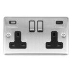 Eurolite EN2USBCSSB 2-Gang 13Amp Switched Socket with USB-C - Stainless Steel (LEAD TIME: 2-3 DAYS)