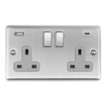 Eurolite EN2USBCSSG 2-Gang 13Amp Switched Socket with USB-C - Stainless Steel (LEAD TIME: 2-3 DAYS)