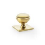 Alexander & Wilks AW826-34-SBPVD Quantock Cupboard Knob On Square Backplate - Satin Brass PVD (LEAD TIME: 2-3 DAYS)