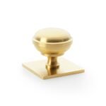 Alexander & Wilks AW826-38-SBPVD Quantock Cupboard Knob On Square Backplate - Satin Brass PVD 38mm (LEAD TIME: 2-3 DAYS)